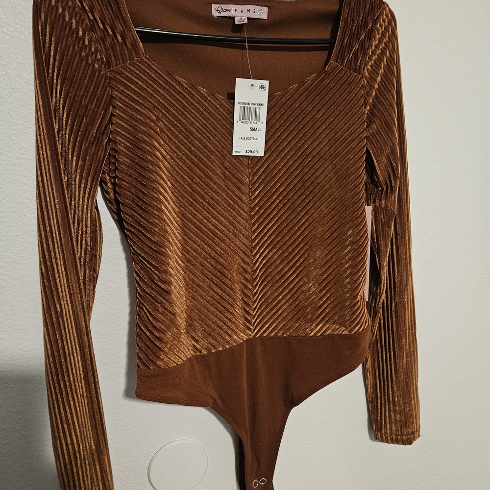 Brown Velvet Long Sleeve Bodysuit